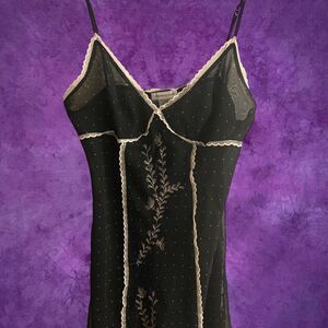 Jones New York Y2K Black Pink Polka Dot Lace Mesh Slip Dress Medium